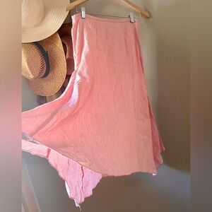 J. Jill Women’s Linen Midi Skirt size 10 Petite Pink Boho Lagenlook